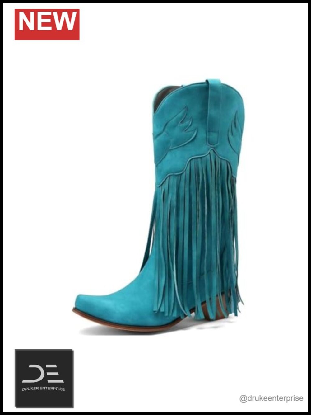 Fringe Cowgirl Boots Square Toe Chunky Stacked Heel Western Boots